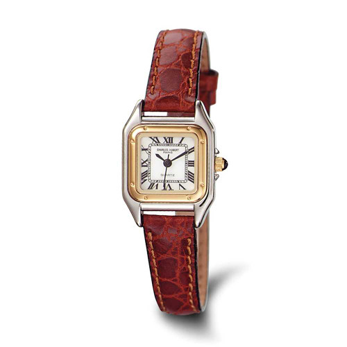 Image of Ladies Charles Hubert Leather Band White Dial Retro 24mm Watch