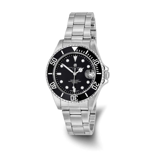 Image of Ladies Charles Hubert Solid Stainless Steel Black Dial Watch