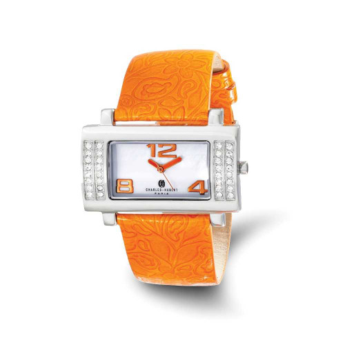 Image of Ladies Charles Hubert Stainless Orange Leather 40x23mm Watch
