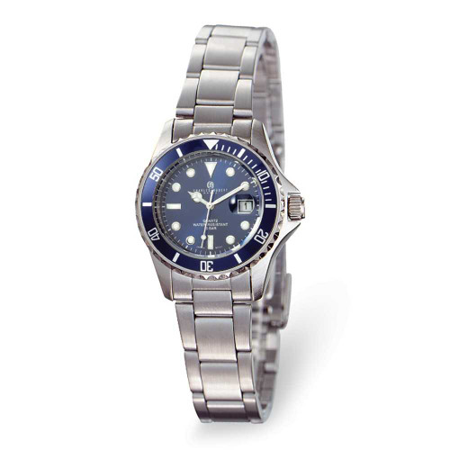 Image of Ladies Charles Hubert Stainless Steel Band Blue Dial Diver Watch