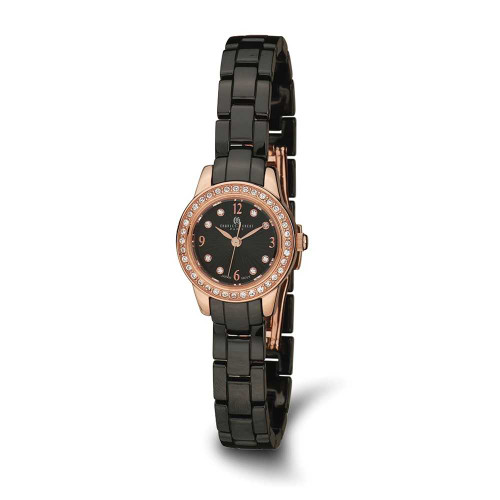 Image of Ladies Charles Hubert Stainless Steel with Ceramic Band Black Dial Watch