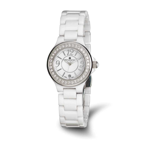Image of Ladies Charles Hubert White Ceramic Crystal Bezel Watch