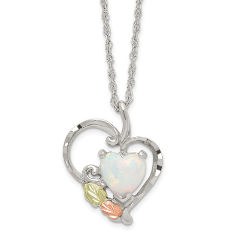 Landstroms Black Hills 925 Silver&12K Gold Lab Created White Opal Heart Necklace