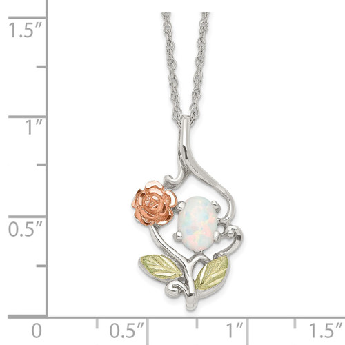 Landstroms Black Hills 925 Silver&12K Gold Rose&Lab Created White Opal Necklace