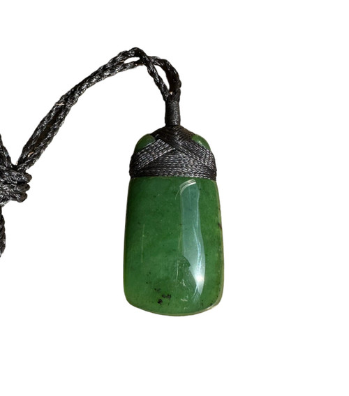 Large Natural Untreated Nephrite Jade Bead Pendant Cord Necklace