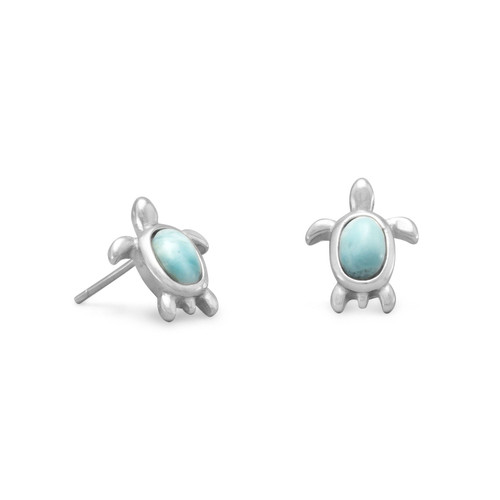 Image of Larimar Turtle Stud Earrings 925 Sterling Silver
