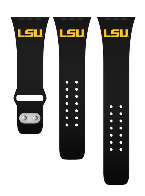 Image of LSU Tigers Silicone Watch Band Compatible with Apple Watch - 42mm/44mm/45mm Black C-AB2-121-42