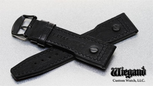 Lum-Tec Watches - Replacement Parts - 24mm Black w/Orange Stitch Leather Strap w/ PVD Buckle
