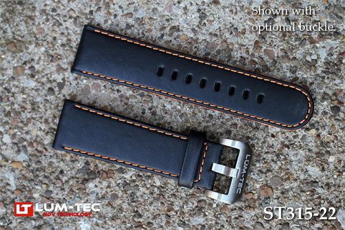 Lum-Tec Watches - Replacement Parts - 24mm Orange-Orange Stitch Leather Strap - (22mm Buckle NOT Included)