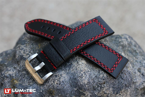 Lum-Tec Watches - Replacement Parts - 24mm Valley View Red Stitch Leather Strap - (22mm Buckle NOT Included)
