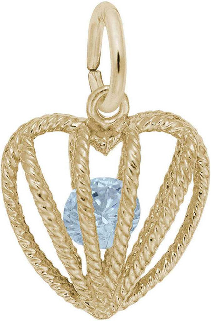 Image of March Heart Cage w/ Synthetic Crystal Charm (Choose Metal) by Rembrandt