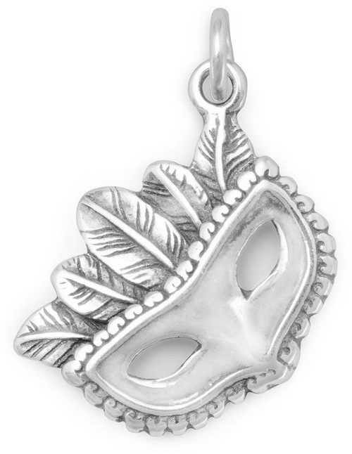 Image of Mardi Gras Mask with Feathers Charm 925 Sterling Silver