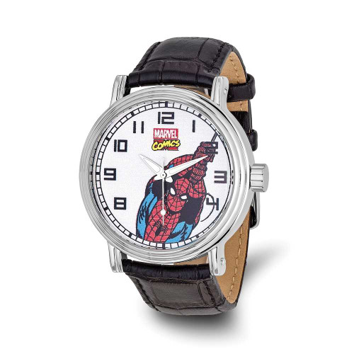 Image of Marvel Adult Size Black Leather Strap Spiderman Watch