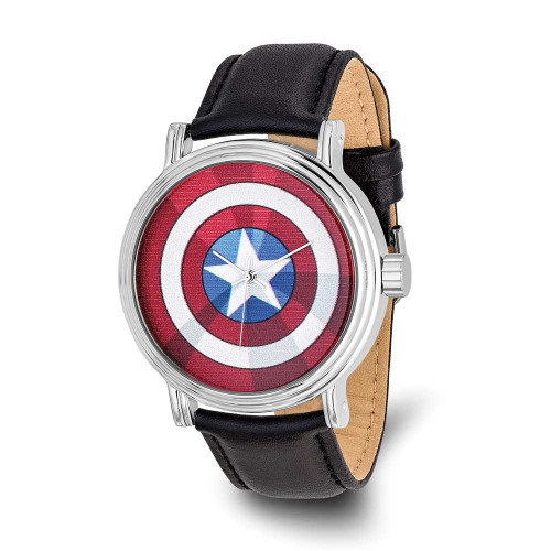 Image of Marvel Adult Size Captain America Black Leather Band Watch