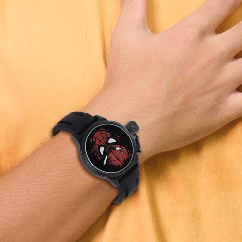 Image of Marvel Adult Size Spiderman Face Black-plated Left Hand Watch