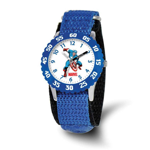 Image of Marvel Captain America Kids Blue Velcro Band Time Teacher Watch