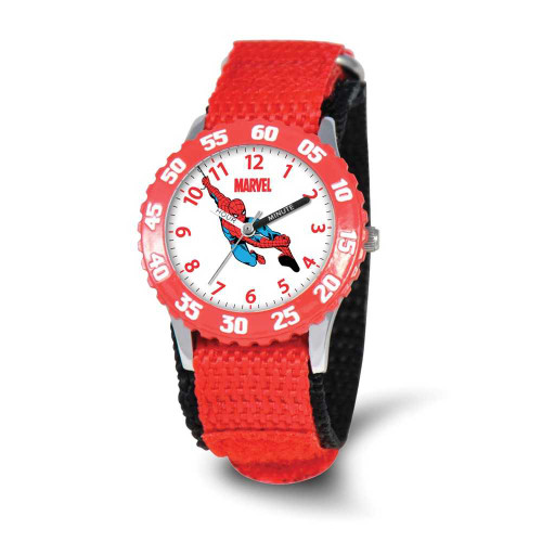 Image of Marvel Spiderman Kids Red Velcro Band Time Teacher Watch