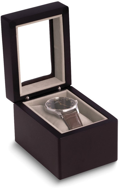 Matte Black Wood Finish Single Watch Case w/Glass Window (Gifts)