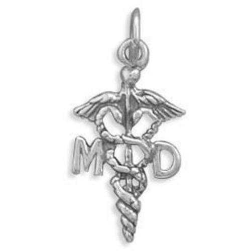 Image of Medical Doctor Caduceus Charm 925 Sterling Silver