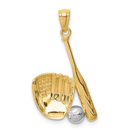 Image of Mens 14K Yellow Gold and Rhodium Baseball Glove, Bat & Ball Pendant