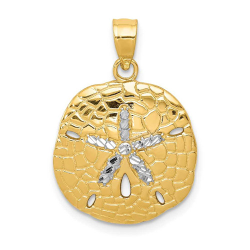 Image of Mens 14K Yellow Gold and Rhodium Polished Shiny-Cut Sand Dollar Pendant D1400