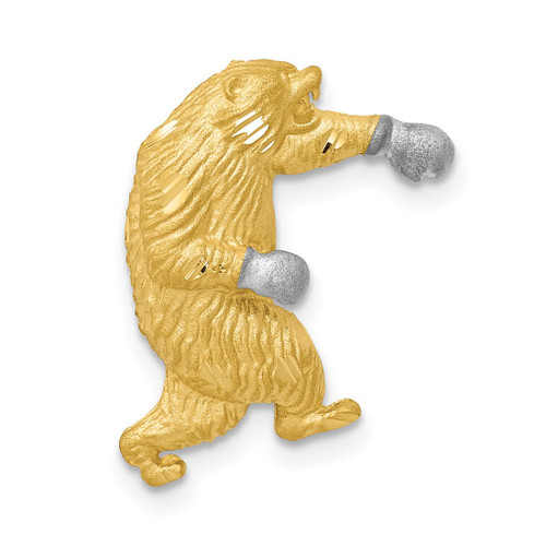 Mens 14K Yellow Gold and Rhodium Satin Shiny-Cut Boxing Bear Slide Pendant
