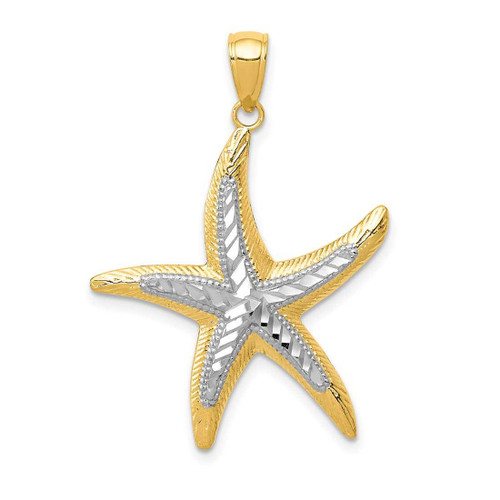 Image of Mens 14K Yellow Gold and Rhodium Starfish Pendant K4175