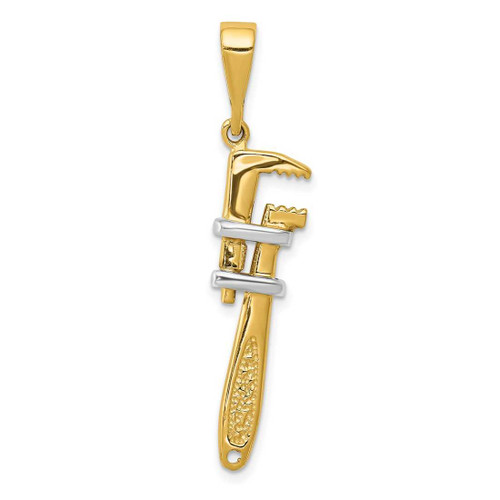 Image of Mens 14k Yellow Gold with Rhodium 3-D Pipe Wrench Pendant