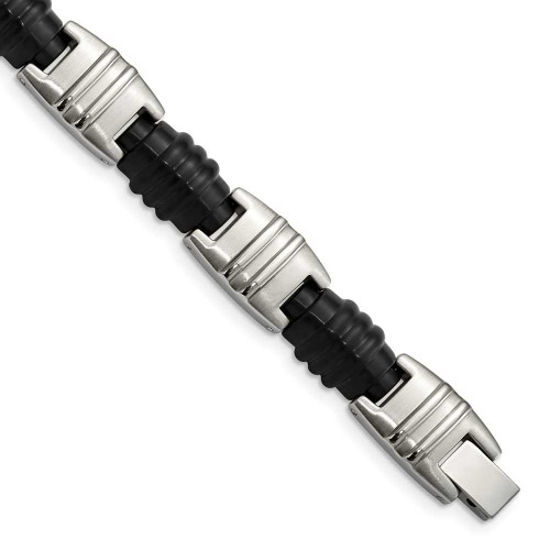 Image of Mens 8.25" Stainless Steel Brushed and Polished Black Plated Link Bracelet