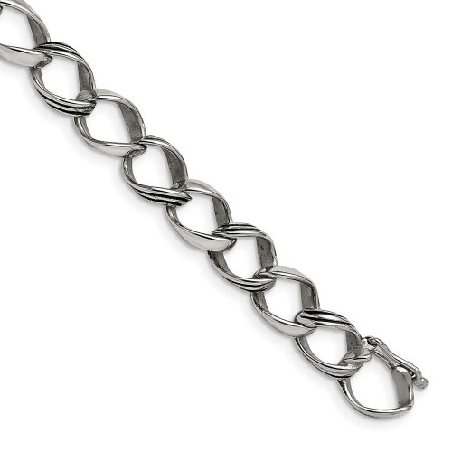 Image of Mens 8.25" Stainless Steel Polished and Antiqued Fancy Link Bracelet