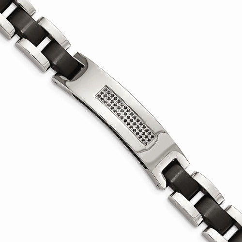 Image of Mens 8.5" Stainless Steel Brushed and Polished Black Plated and CZ Bracelet