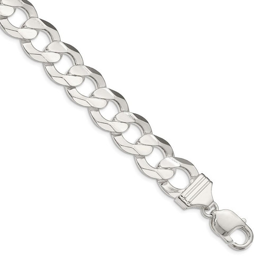 Image of Mens 9" Sterling Silver 13.8mm Concave Beveled Curb Chain Anklet