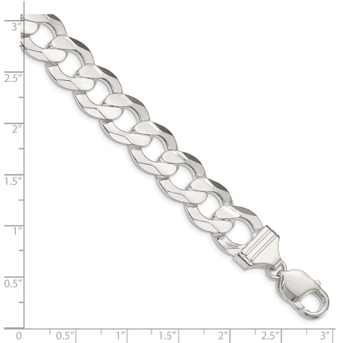 Mens 9" Sterling Silver 13.8mm Concave Beveled Curb Chain Anklet