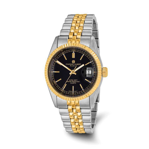 Image of Mens Charles Hubert IP-plated Two-tone Black Dial Watch