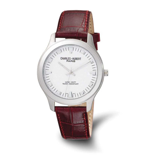 Image of Mens Charles Hubert Leather Band White Dial Watch