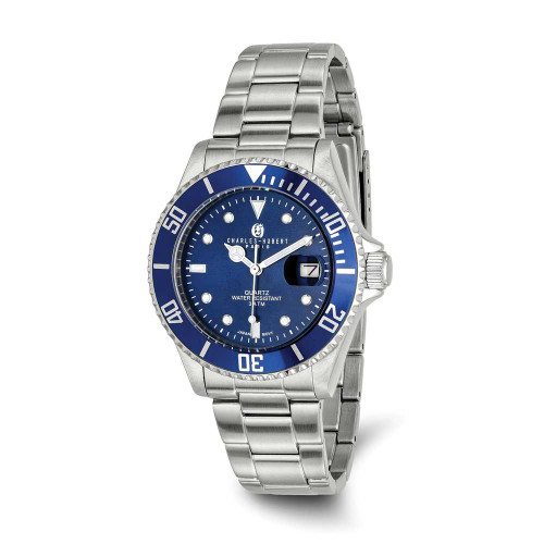 Image of Mens Charles Hubert Stainless Steel Blue Dial Diver Watch