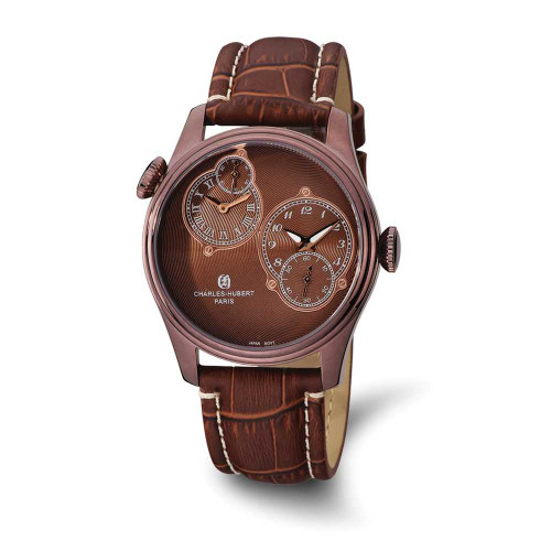 Image of Mens Charles Hubert Stainless Steel Brown Dial Dual Time Watch