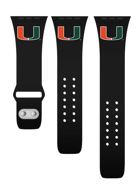 Image of Miami Hurricanes Silicone Silicone Watch Band Compatible with Apple Watch - 42mm/44mm/45mm Black C-AB2-117-42