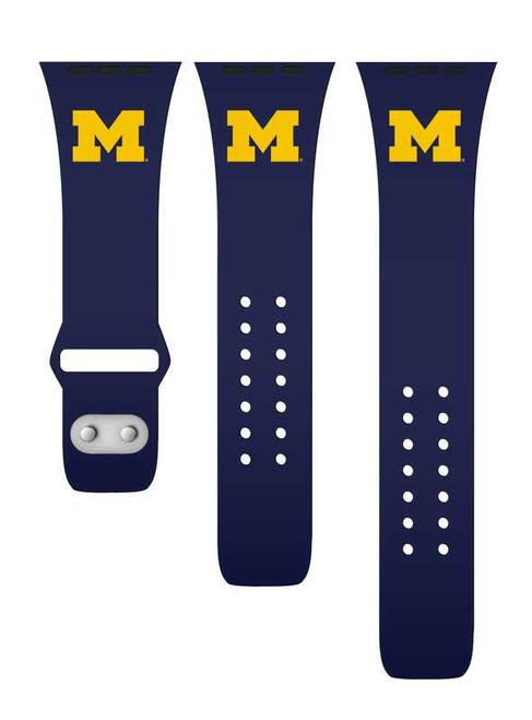 Image of Michigan Wolverines Silicone Watch Band Compatible with Apple Watch - 38mm/40mm/41mm Navy Blue C-AB1-107-38