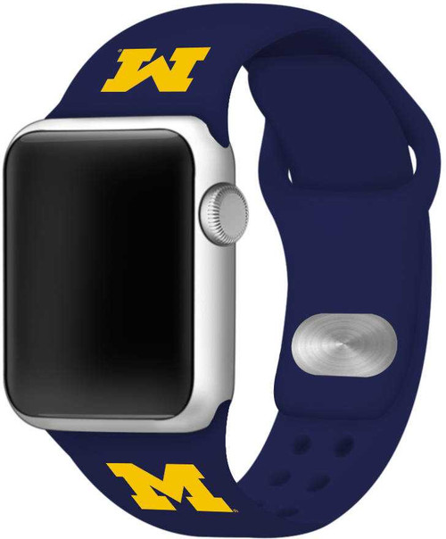 Image of Michigan Wolverines Silicone Watch Band Compatible with Apple Watch - 38mm/40mm/41mm Navy Blue C-AB1-107-38