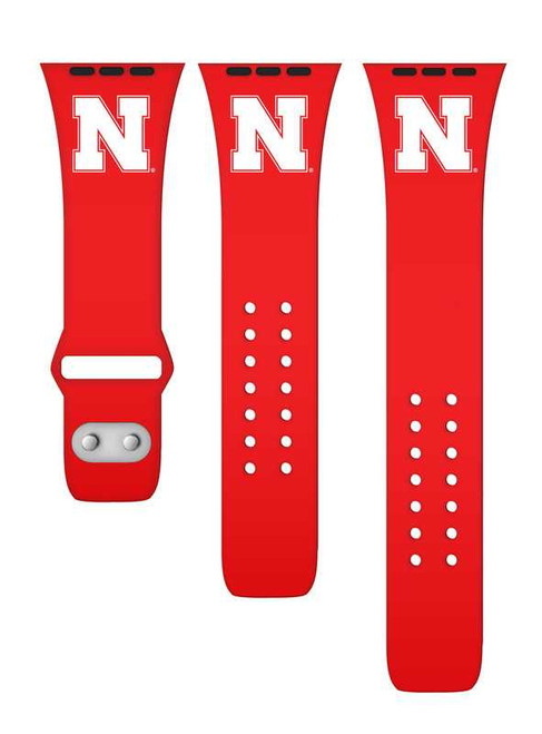 Image of Nebraska Huskers Silicone Watch Band Compatible with Apple Watch - 38mm/40mm/41mm Red C-AB1-156-38