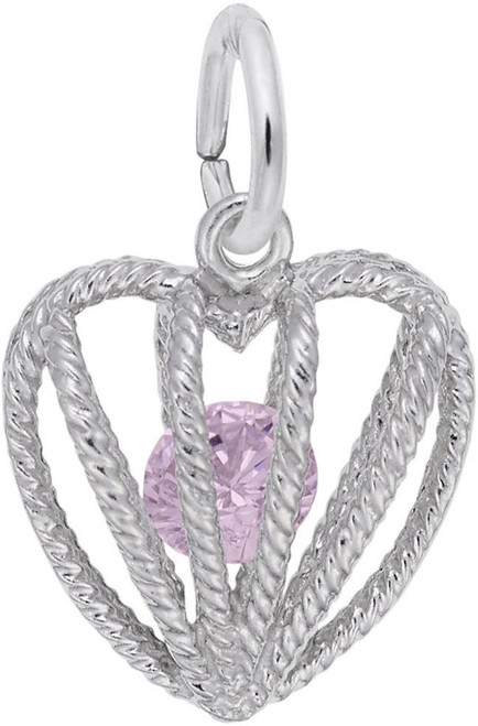 October Heart Cage w/ Synthetic Crystal Charm (Choose Metal) by Rembrandt