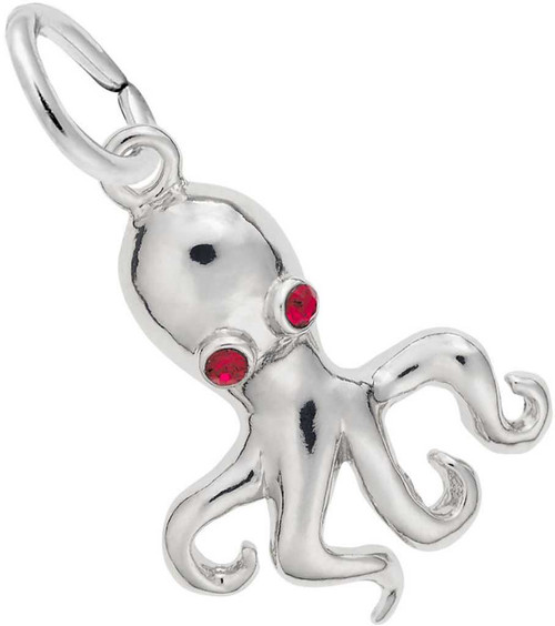 Image of Octopus Charm w/ Red Synthetic Crystals (Choose Metal) by Rembrandt