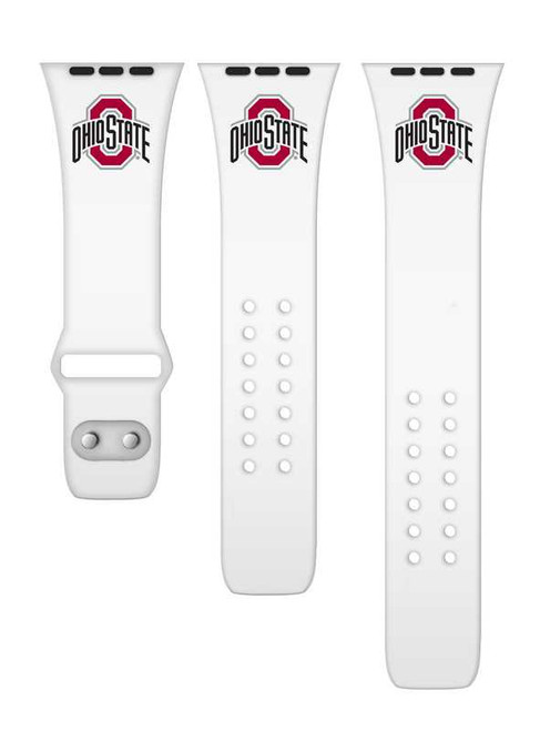Image of Ohio State Buckeyes Silicone Watch Band Compatible with Apple Watch - 38mm/40mm/41mm White C-AB3-177-38