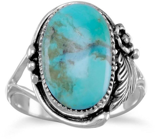 Oval Simulated Turquoise Ring 925 Sterling Silver