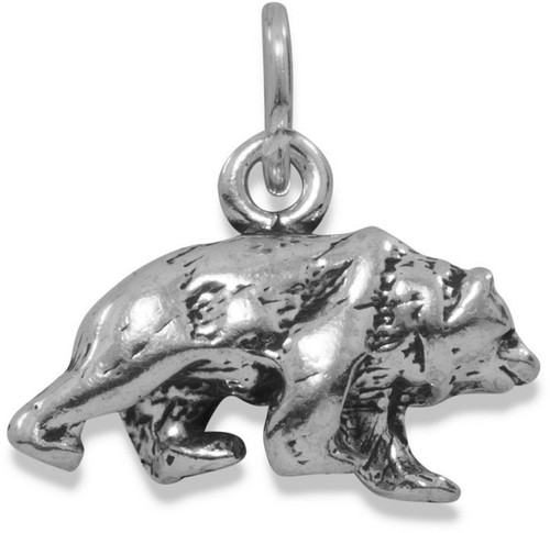 Oxidized Bear Charm 925 Sterling Silver