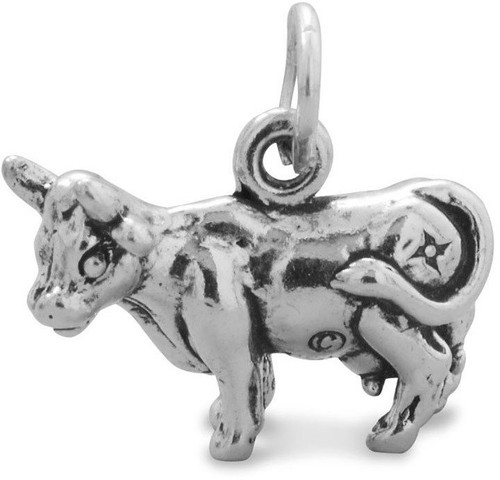 Oxidized Cow Charm 925 Sterling Silver