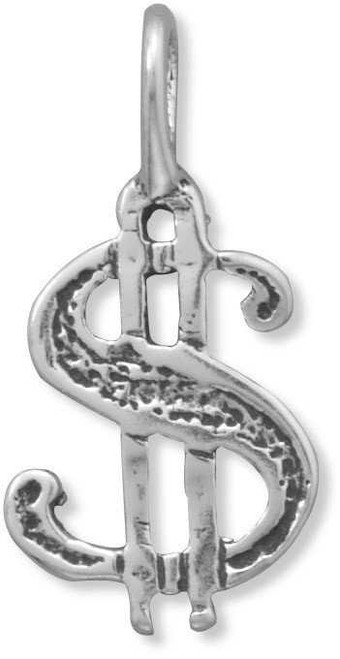 Image of Oxidized Dollar Sign Charm 925 Sterling Silver