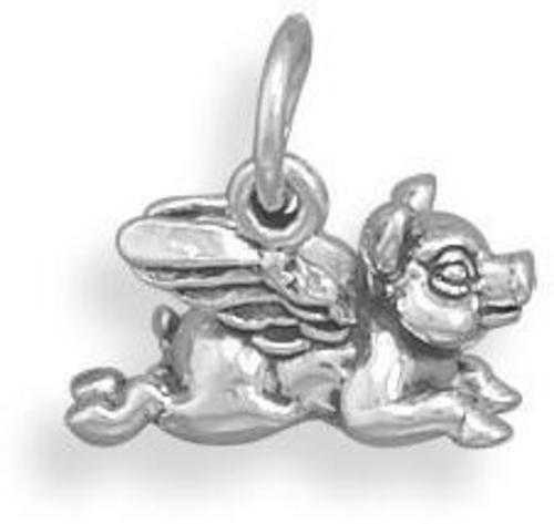Image of Oxidized Flying Pig Charm 925 Sterling Silver