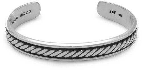 Image of Oxidized Mens 10mm (3/8") Cuff Bracelet with Rope Design 925 Sterling Silver